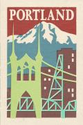 Portland Oregon WoodBlock Postcard
