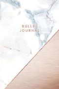 Bullet Journal: 6 x 9 Dot Grid Notebook - Smooth Marble and Rose Gold Inlay Stylish Metallic