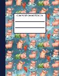 Pig Composition Notebook: Collage Ruled, Cute Watercolor Pigs Notebook, Perfect For School Notes