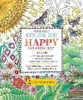 Portable Color Me Happy Coloring Kit Includes Book Colored Pencils & Twistable Crayons