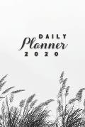 Daily Planner 2020: Black and White Wheat Field Meadow 52 Weeks 365 Day Daily Planner for Year 2020 6x9 Everyday Organizer Monday to Sun