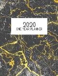 2020 One Year Planner: Jan 2020-Dec 2020, 1 Year Planner, grey black marble digital paper cover, featuring 2020 Overview, daily, weekly, mont