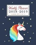 Weekly Planner 2018 - 2019, 16 Month: Cute Rainbow Unicorn Organizer Book, September 2018 - December 2019