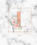 Weekly & Monthly Planner 2019: Rose Gold Monogram Letter L Marble with Pink Flowers (7.5 X 9.25) Horizontal at a Glance Personalized Planner for Wom