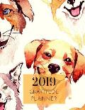 2019 Puppy Dog Gratitude Journal Daily Planner: Academic Hourly Organizer in 15 Minute Interval; Appointment Calendar with Address Book; Monthly & Wee