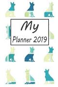 My Planner 2019: German Shepherd Dog Blue Pattern Weekly Planner 2019: 12 Month Agenda - Calendar, Organizer, Notes, Goals & to Do List
