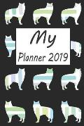 My Planner 2019: Alaskan Malamute Dog Pattern Black Weekly Planner 2019: 12 Month Agenda - Calendar, Organizer, Notes, Goals & to Do Li