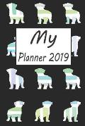 My Planner 2019: Maltese Dog Pattern Black Weekly Planner 2019: 12 Month Agenda - Calendar, Organizer, Notes, Goals & to Do Lists