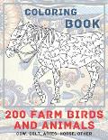 200 Farm Birds and Animals - Coloring Book - Cow, Сolt, Aries, Horse, other